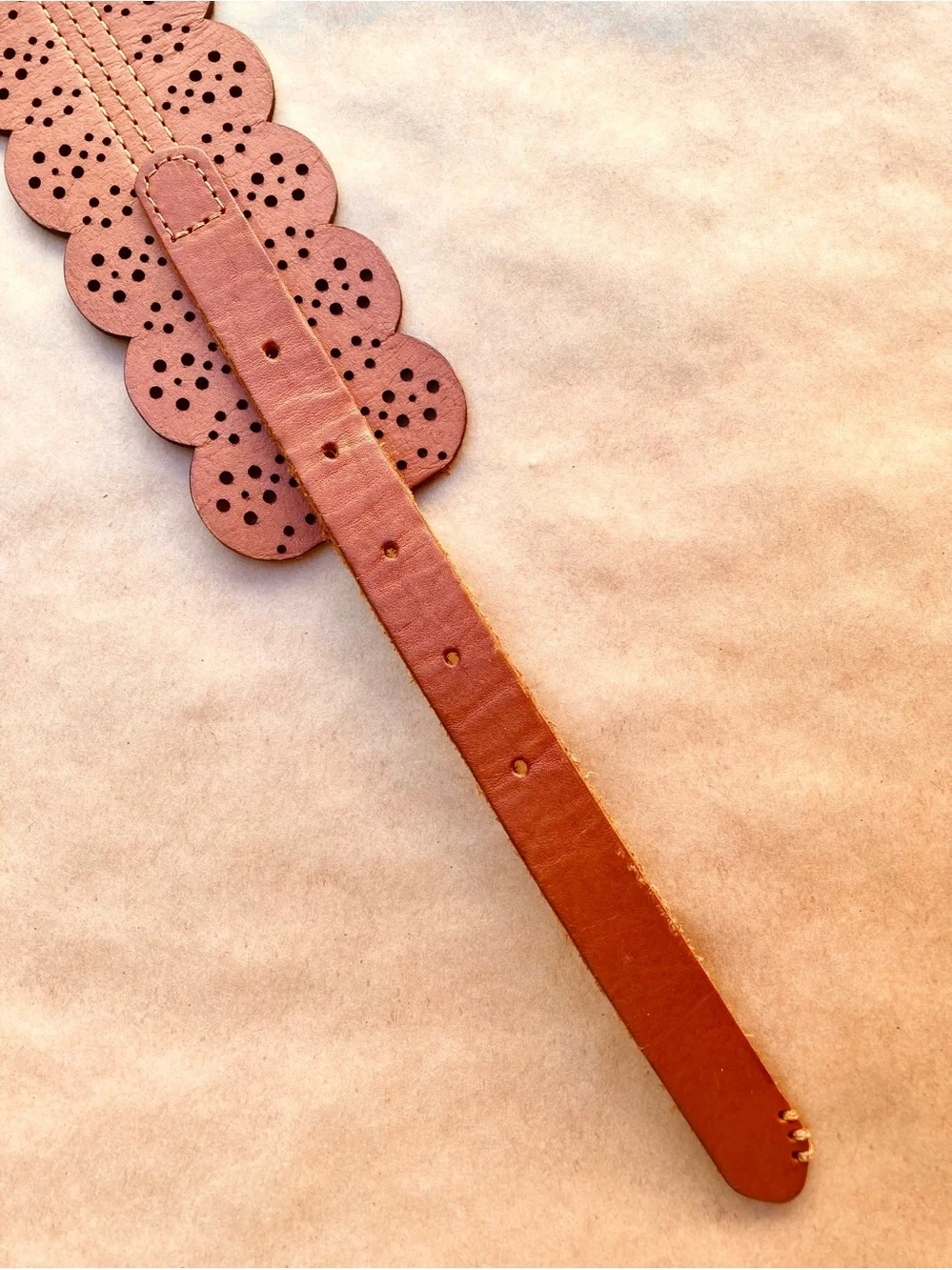 Anthro ❉ Scalloped Faux Leather Wide Brown Belt Size S/M